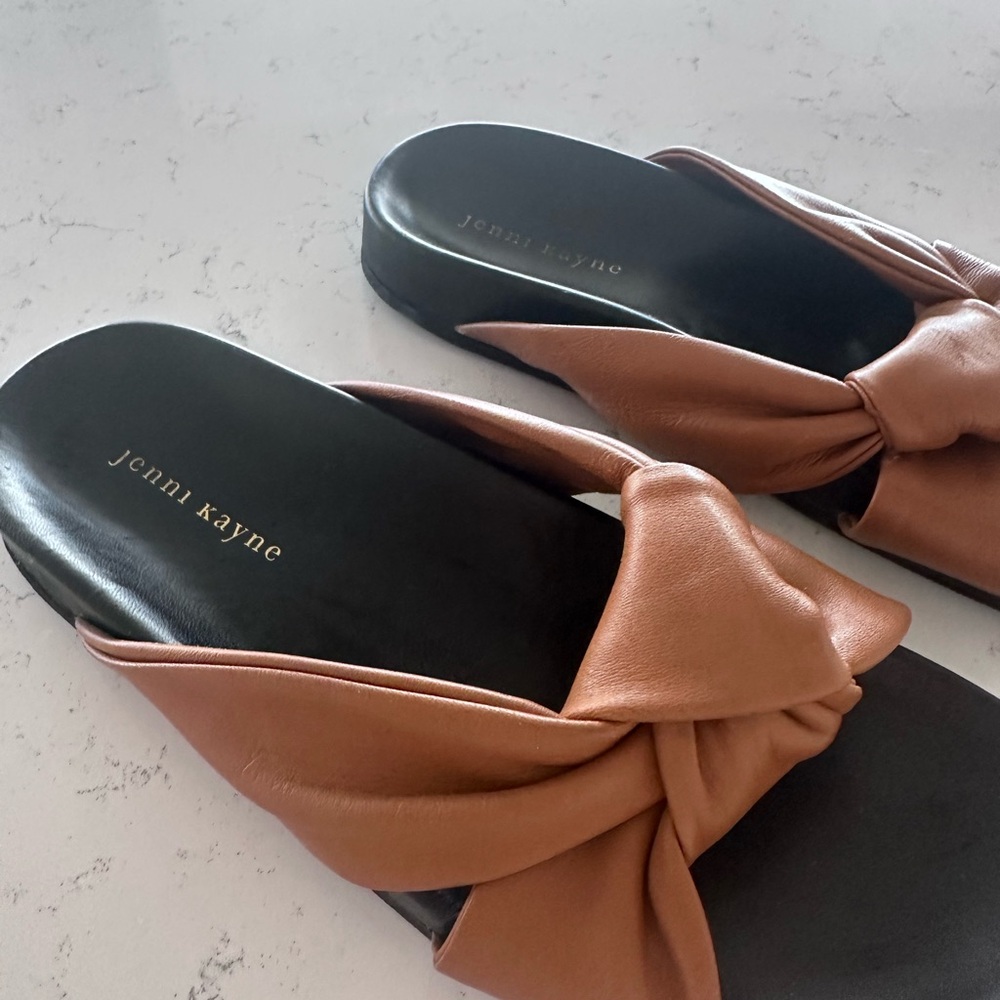 Jenni Kayne Brown Knotted Leather Slide Mules
